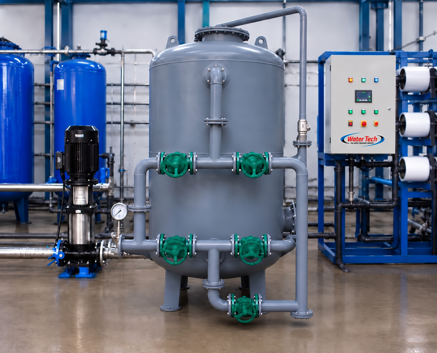 Sand and carbon sediment filtration vessels