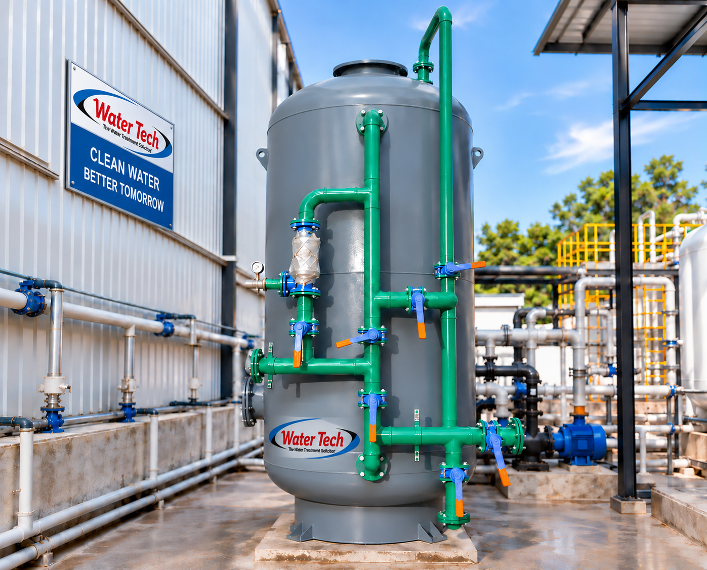 Water softening plant with FRP vessels
